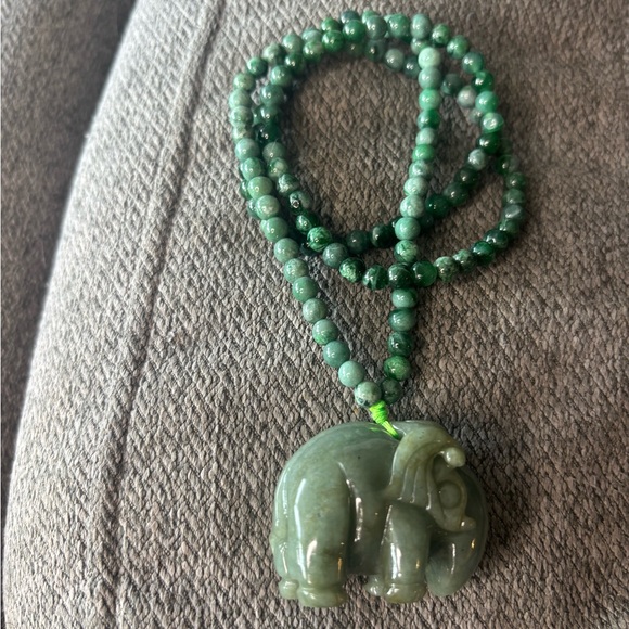 Jewelry - Jade Beaded Necklace with Jade Elephant Pendant